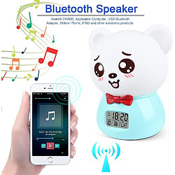 Avis Universal Réveil enfant numérique, 7 couleurs silicone PAT réveil lumineux avec haut-parleur Bluetooth fonctionnalité mignon ours lampe réveil enfant bébé bureau rechargeable chambre à coucher réveil, (bleu)