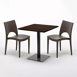 Avis Grand Soleil Table carrée 70x70 plateau effet bois avec 2 chaises colorées Paris Melon - Marron