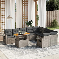 vidaXL Salon de jardin avec coussins 10 pcs gris résine tressée