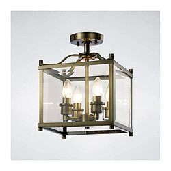 Luminaire Center Semi Plafonnier Aston 4 Ampoules laiton antique/verre