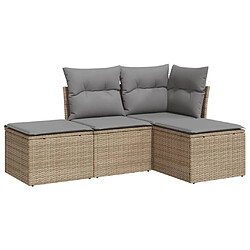 vidaXL Salon de jardin avec coussins 4 pcs beige résine tressée