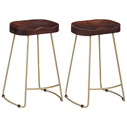 Helloshop26 Lot de deux tabourets de bar design chaise siège bois de manguier massif 1202101 