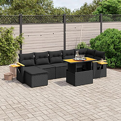 Maison Chic Ensemble Tables et chaises d'extérieur 8 pcs avec coussins,Salon de jardin noir résine tressée -GKD691988