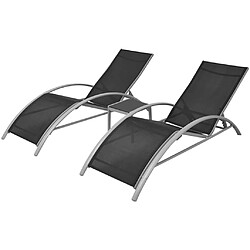 Helloshop26 Lot de deux chaises longues transat avec table aluminium noir 02_0011910 