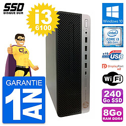 PC HP ProDesk 600 G3 SFF Intel Core i3-6100 RAM 8Go SSD 240Go Windows 10 Wifi - Occasion