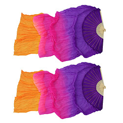 Avis 1 paire de ventilateurs en soie de danse du voile voiles long ventilateur pliant 180x90cm violet + orange