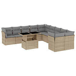 vidaXL Salon de jardin 11 pcs avec coussins beige résine tressée