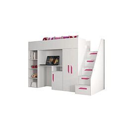 Abiks Meble PARTY 14 Lit superposé 247/165/120 (blanc/blanc/rose)