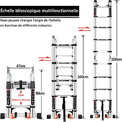 Avis Échelle Télescopique en Aluminium Pliante, Échelle Extensibles Escabeau Escamotable - 3,2M(1,6+1,6)