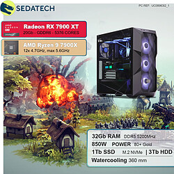 Sedatech PC Gamer Pro • AMD Ryzen 9 7900X • RX 7900 XT • 32Go DDR5 • 1To SSD M.2 • 3To HDD • sans OS