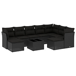 vidaXL Salon de jardin 10 pcs avec coussins noir résine tressée