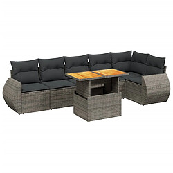 vidaXL Salon de jardin avec coussins 7 pcs gris résine tressée