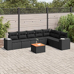 vidaXL Salon de jardin 8 pcs avec coussins noir résine tressée