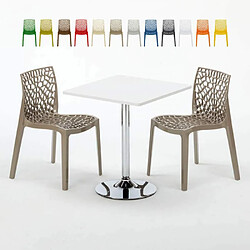 Grand Soleil Table Carrèe Blanc + 2 Chaises Colorées