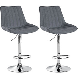 Decoshop26 Lot de 2 tabourets de bar réglable en hauteur pivotant à 360° assise en tissu gris couture verticale pied métal chromé 10_0004433 