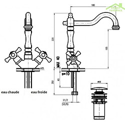 Rav Mélangeur lavabo rétro CLASSIQUE avec siphon en chrome, laiton ou or