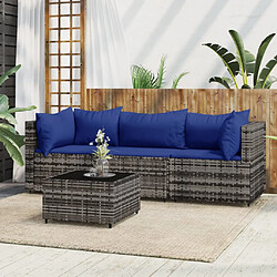 vidaXL Salon de jardin 4 pcs avec coussins Gris Résine tressée