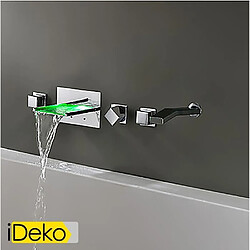 iDeko® Robinet Mitigeur lavabo Support mural chromé Changement de couleur LED robinet de baignoire cascade