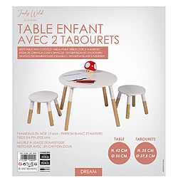 Toilinux Table Dream et ses deux tabourets pour enfants - Blanc et Bois pas cher