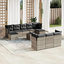 vidaXL Salon de jardin 11 pcs avec coussins gris clair résine tressée