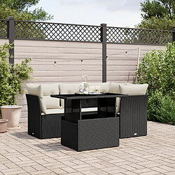 vidaXL Salon de jardin 5 pcs avec coussins noir résine tressée 