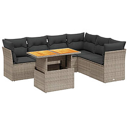 vidaXL Salon de jardin avec coussins 7 pcs gris résine tressée