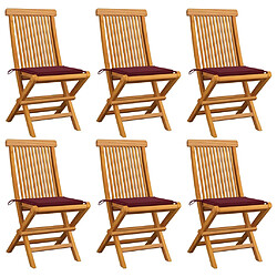 vidaXL Chaises de jardin avec coussins rouge bordeaux lot de 6 Teck