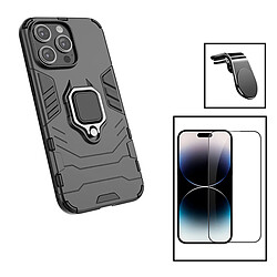 PHONECARE Kit Film Verre Trempé 5D Full Cover + Coque 3X1 Military Defender + Support Magnétique L pour Apple iPhone 15 Pro Max - Noir