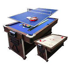 Simba TABLE DE BILLARD BILLARD 7FT + AIR HOCKEY + TENNIS DE TABLE + TABLE A MANGER modèle MATTEW BLEU 4 en 1