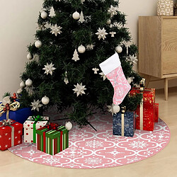 vidaXL Jupe de sapin de Noël de luxe avec chaussette Rose 90 cm Tissu 