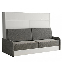 Inside 75 Armoire lit escamotable VERTIGO SOFA blanc accoudoirs + canapé tissu gris 140*200 cm