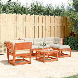 vidaXL Salon de jardin 5 pcs avec coussins cire marron bois pin massif