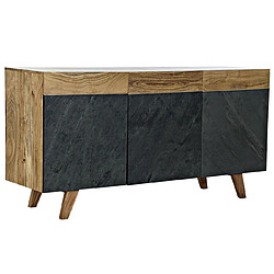 Pegane Buffet meuble de rangement en bois d'acacia coloris marron / noir - Longueur 145 x Hauteur 74 x Profondeur 42 cm