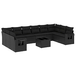 vidaXL Salon de jardin 11 pcs avec coussins noir résine tressée