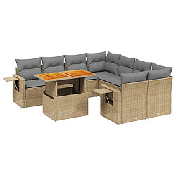 vidaXL Salon de jardin avec coussins 9 pcs beige résine tressée