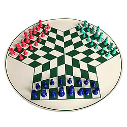 Jeu d'échecs Internationale à trois joueurs Ensemble Jeu d'Echecs International à Trois Joueurs Echiquier Rond en Cuir Artificielle et Figurines en Plastiques Colorés