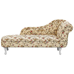 Beliani Chaise longue Chesterfield en tissu beige à motif floral côté droit NIMES