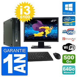 PC HP 600 G2 SFF Ecran 27" Intel i3-6100 RAM 64Go Disque 500Go Windows 10 Wifi - Occasion