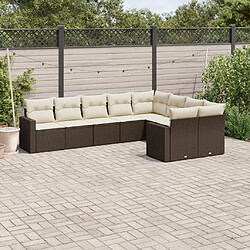 vidaXL Salon de jardin avec coussins 9 pcs marron résine tressée