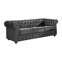 Avis Vente-Unique Canapé 3 places CHESTERFIELD - Velours anthracite