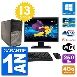 PC Tour Dell 790 MT Ecran 27" Intel i3-2120 RAM 4Go Disque 250Go Windows 10 Wifi · Occasion 