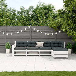 vidaXL Salon de jardin 5 pcs avec coussins blanc bois massif de pin 