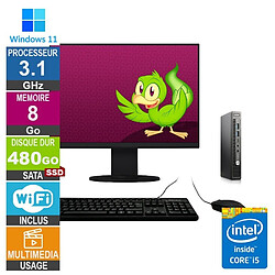 HP 600 G2 Mini i5-6500T 3.10GHz 8Go/480Go SSD Wifi W11 + Ecran 27 - Reconditionné