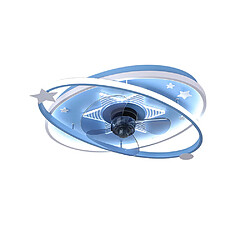 Universal Lampe ventilateur de plafond de 55 cm, 220V éclat tricolore 57W maison chambre à coucher lampe ventilateur de plafond de dessin animé lustre intégré, bleu 