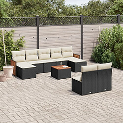 Maison Chic Salon de jardin 10 pcs avec coussins | Ensemble de Table et chaises | Mobilier d'Extérieur noir résine tressée -GKD87480