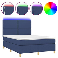 vidaXL Sommier à lattes de lit et matelas et LED Bleu 140x190 cm Tissu