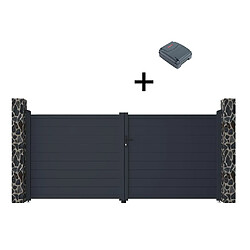 Vente-Unique Portail électrique battant aluminium plein L355 x H166 cm anthracite - NAZARIO