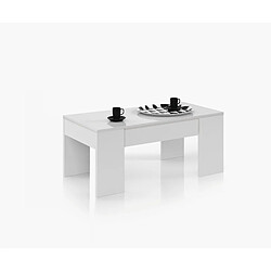 Alter Table basse avec plateau relevable et espace de rangement, coloris blanc brillant, 100 x 45 x 50 cm (hauteur réglable de 45 à 56 cm).