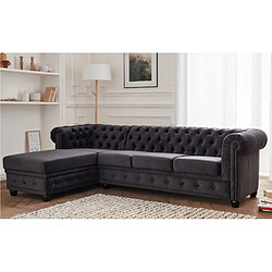 Lisa Design William - canapé Chesterfield d'angle gauche - 4 places - en velours William - canapé Chesterfield d'angle gauche - 4 places - en velours - Gris foncé