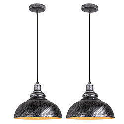 Stoex Lot de 2 Lustre Suspension Industriel Vintages Abat-jour Ø29cm E27 Luminaire en Fer Métal Câble Réglable - Argenté